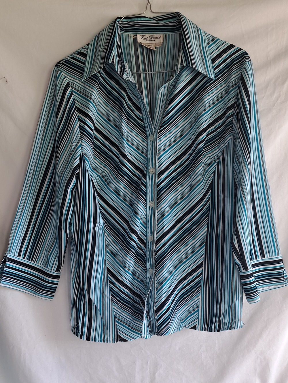 Fred David Striped Aqua & Navy Button-Down Shirt